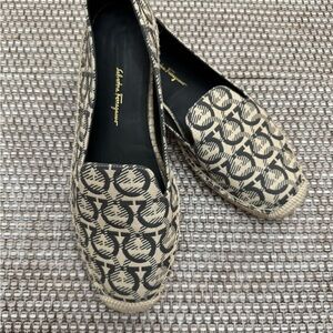 Salvatore Ferragamo Navy Blue and Cream Espadrilles